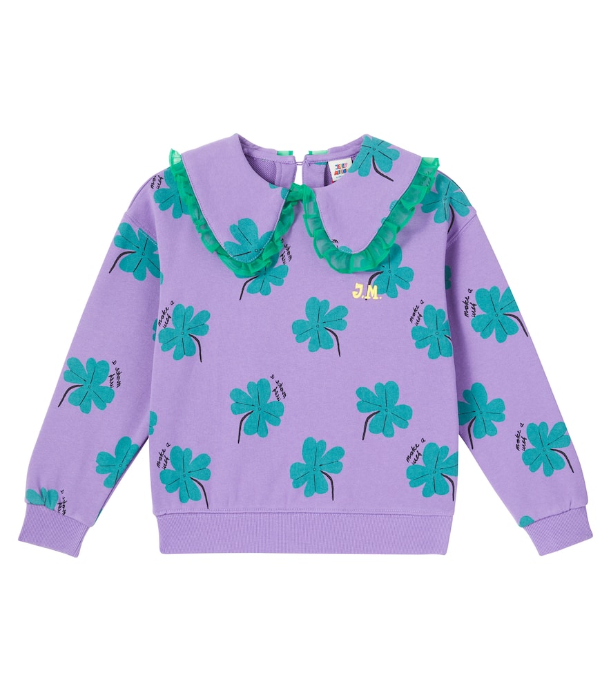 Jellymallow Lucky Clover Printed Ruffled Cotton Sweatshirt In Green