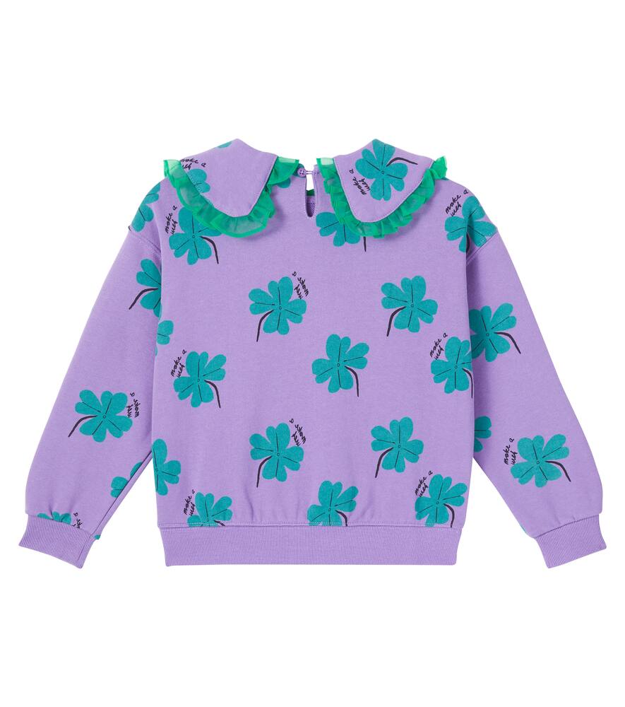 Jellymallow Lucky Clover Printed Ruffled Cotton Sweatshirt In Green