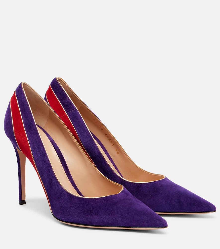 Gianvito Rossi Striped Suede Pointed-toe Pumps In Purple