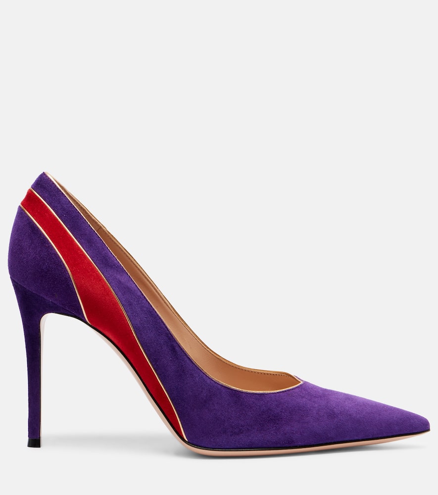 Gianvito Rossi Striped Suede Pointed-toe Pumps In Purple