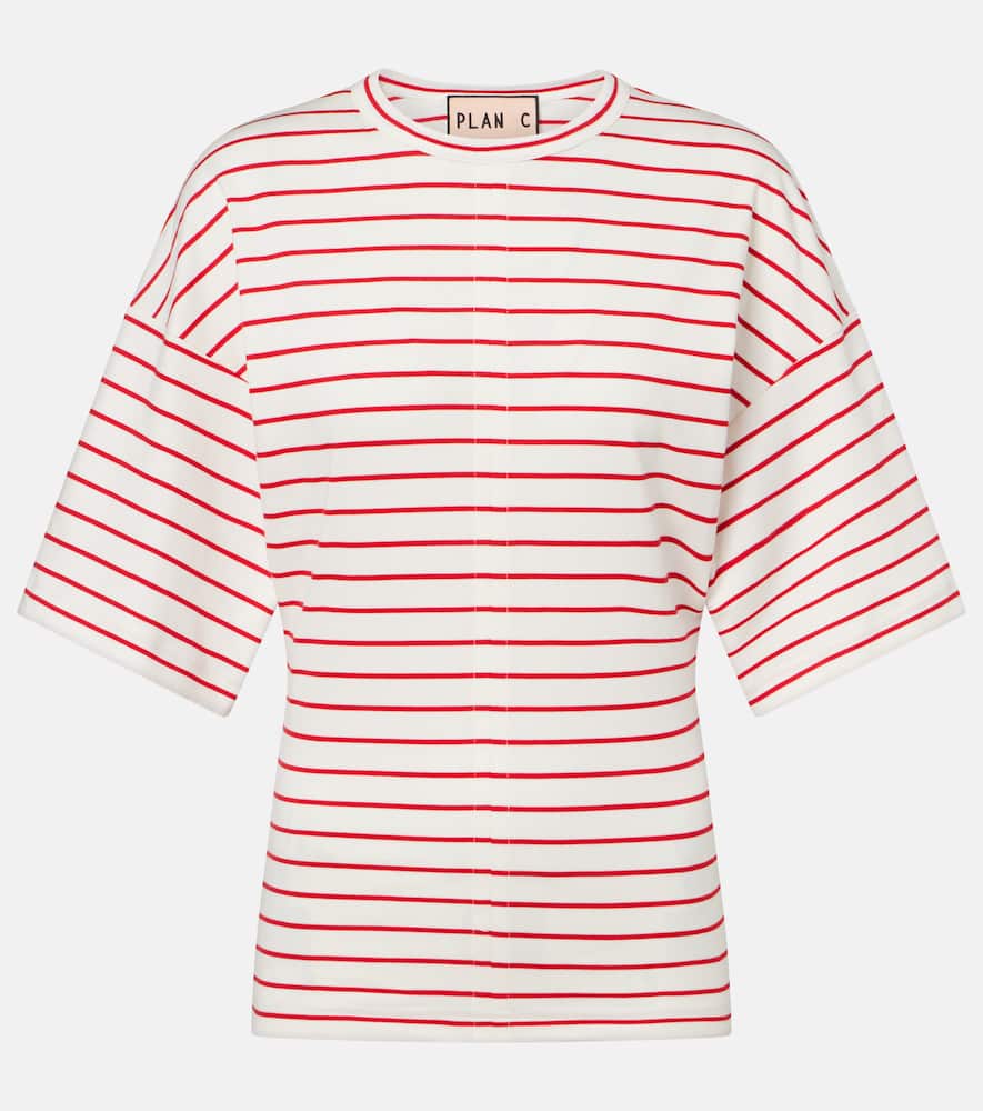 Plan C Striped Cotton Jersey T-shirt In White