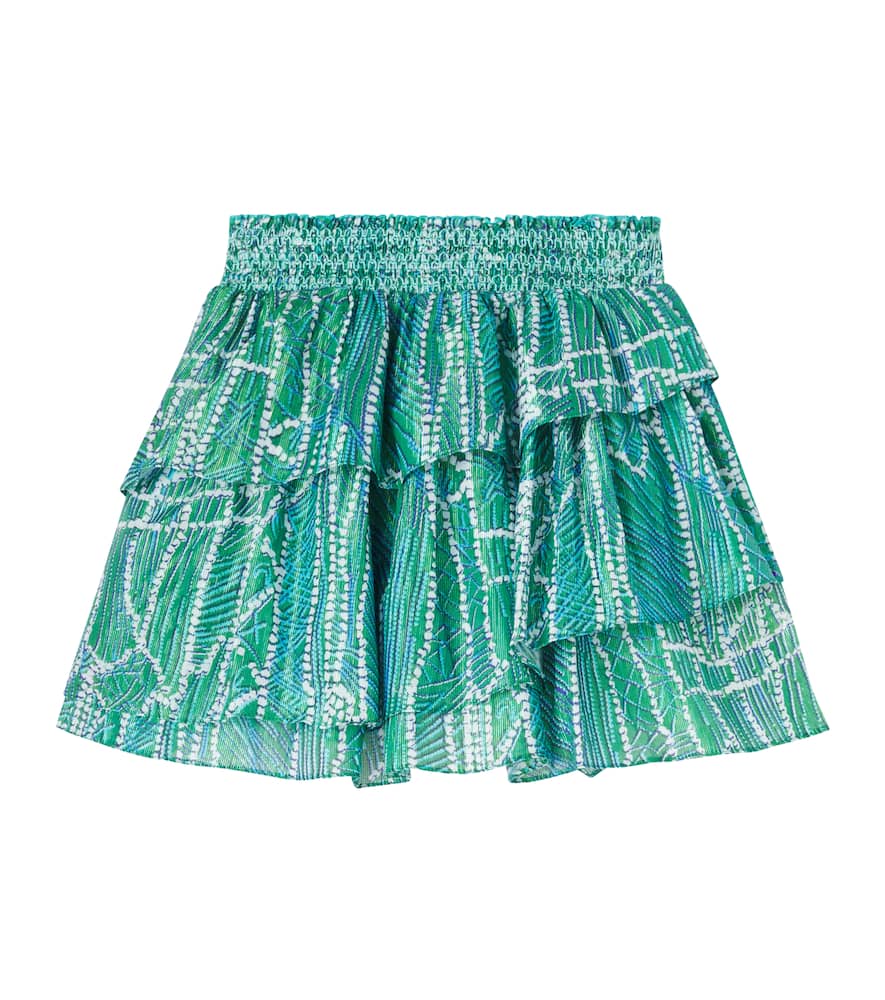 Poupette St Barth Lilas Printed Ruffled Cotton-blend Skirt In Blue