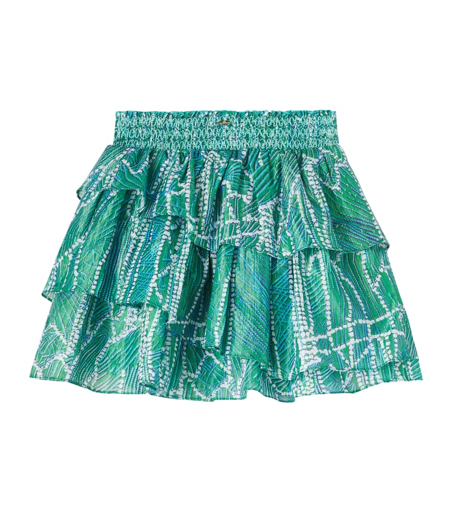 Poupette St Barth Lilas Printed Ruffled Cotton-blend Skirt In Blue