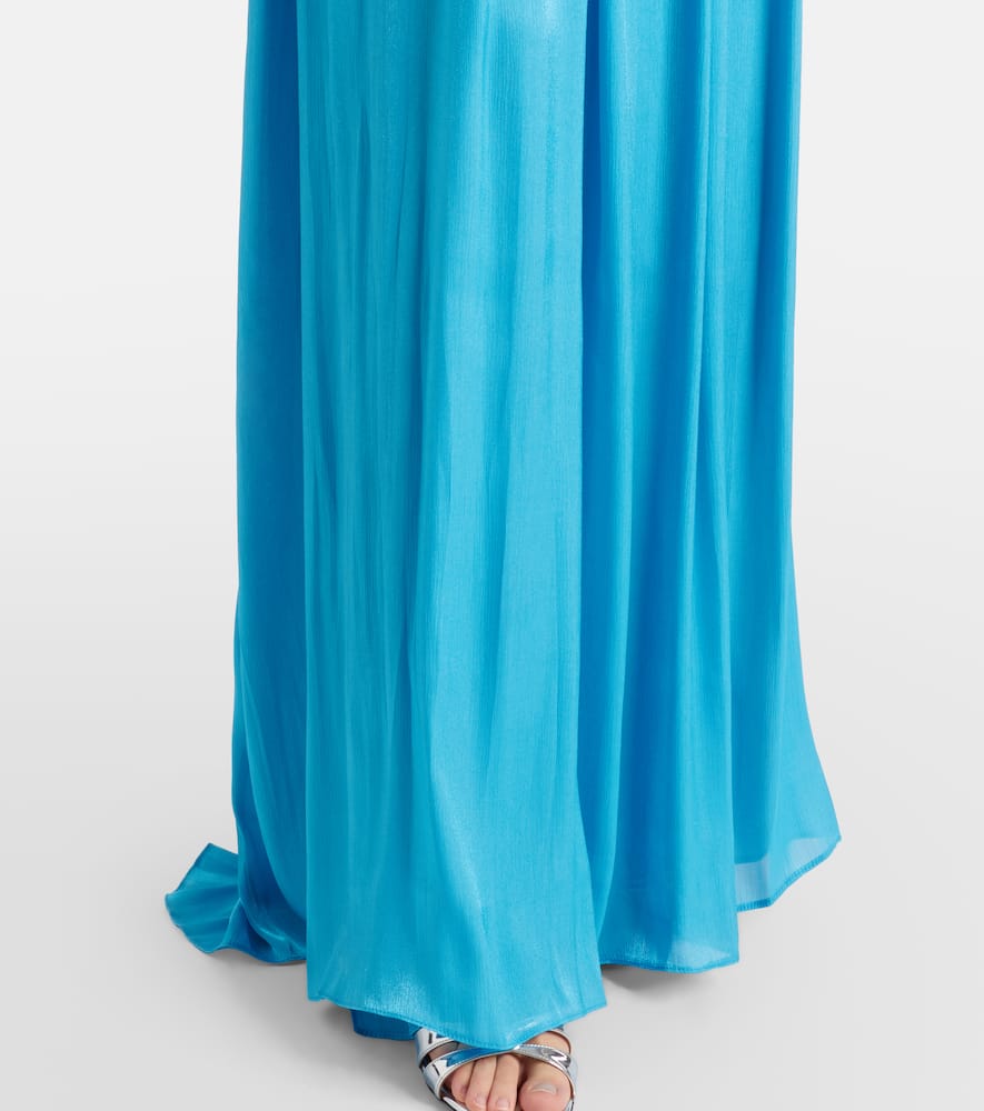 Costarellos Isilda Lamé Georgette One-shoulder Gown In Blue