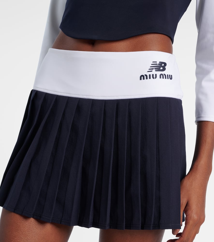 Miu Miu X New Balance Pleated Jersey Miniskirt In Blue