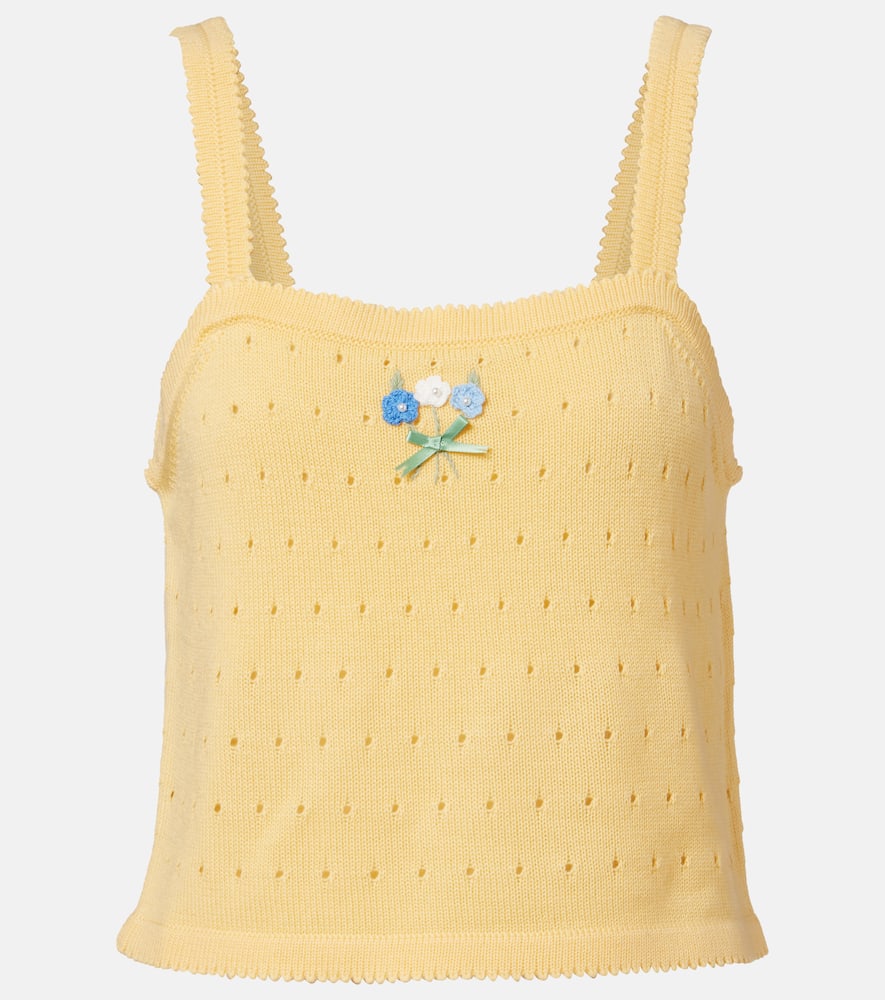 Tank top Perla in lana pointelle con ricamo