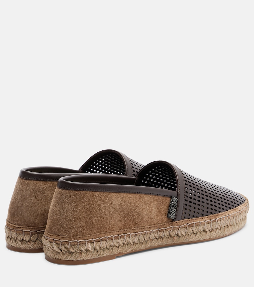 Brunello Cucinelli Brunello Cucinelli Monili Leather And Suede Espadrilles 