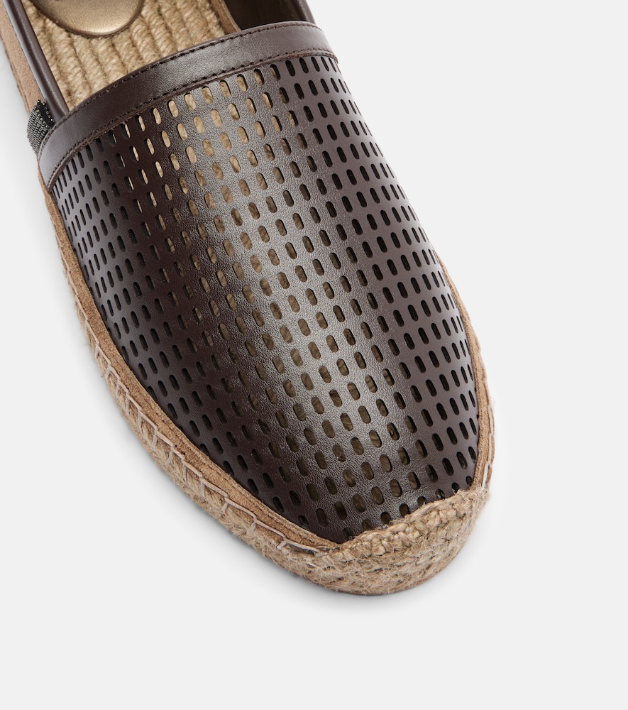  Brunello Cucinelli Brunello Cucinelli Monili Leather And Suede Espadrilles 
