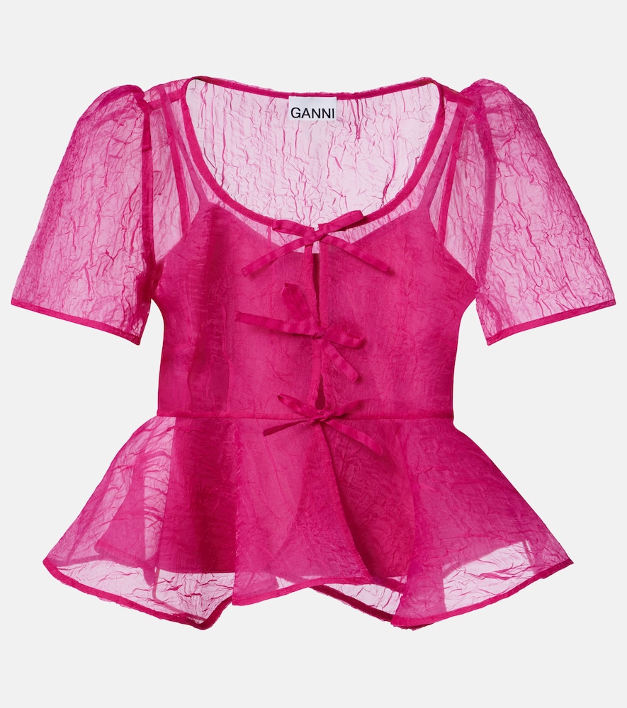 Ganni Women's Pink Organza Peplum Top UK Size 6 - Mytheresa