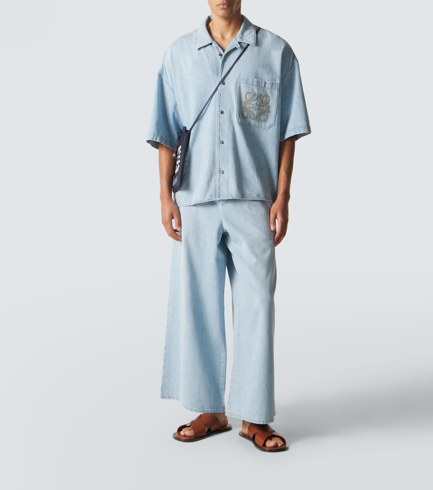 Loewe Loewe Paula's Ibiza Anagram Denim Cropped Wide-leg Pants 