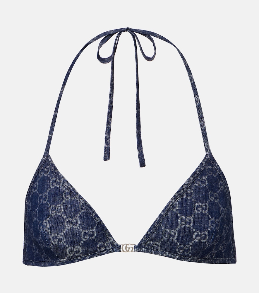 Top cropped GG di jeans jacquard