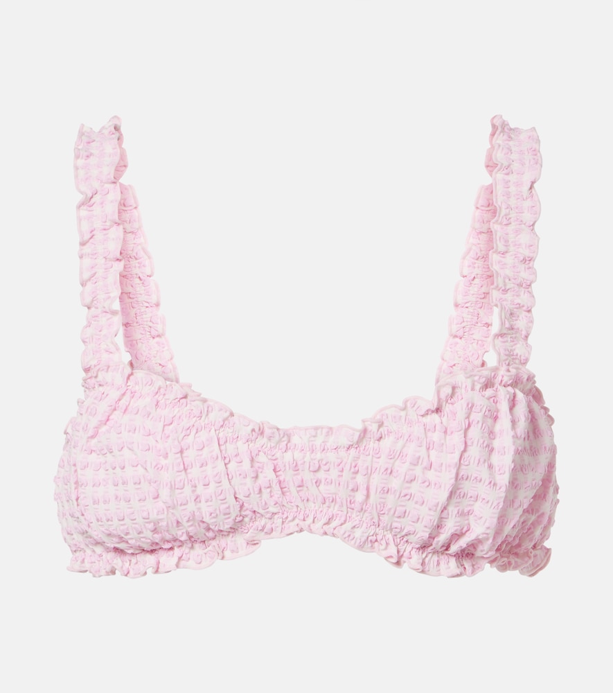 Top bikini a quadri con volant