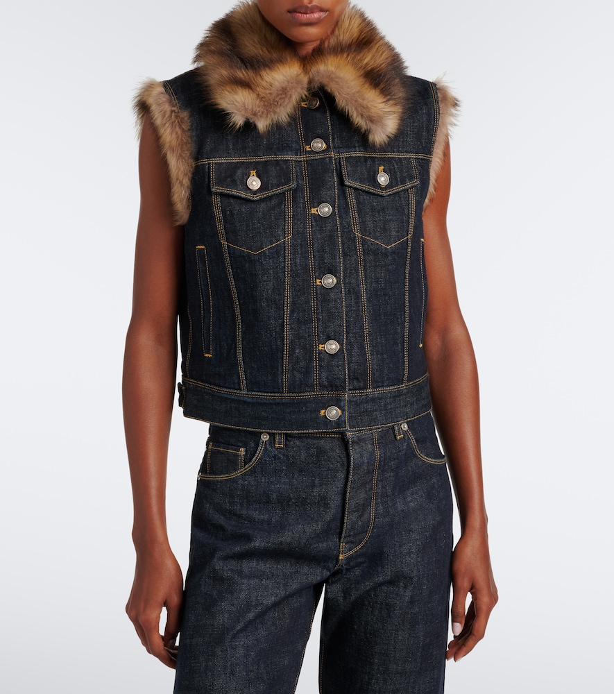 Shearling-Trimmed Denim Vest