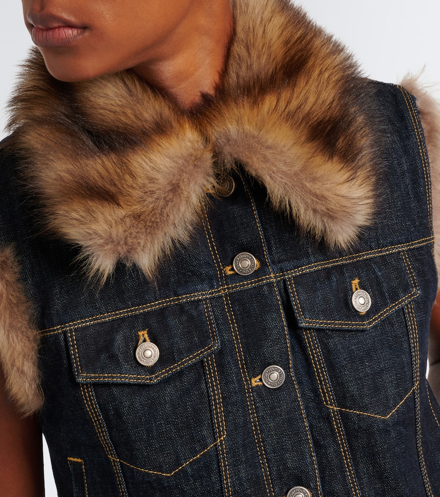 Shearling-Trimmed Denim Vest