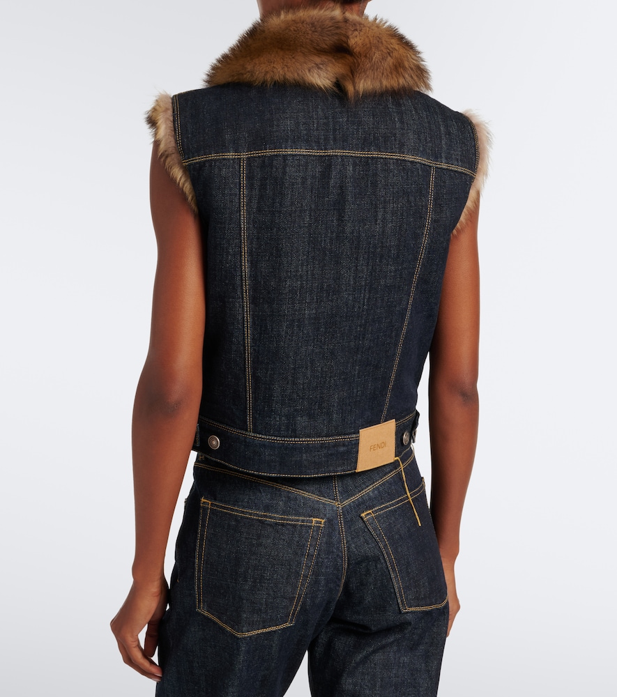 Shearling-Trimmed Denim Vest
