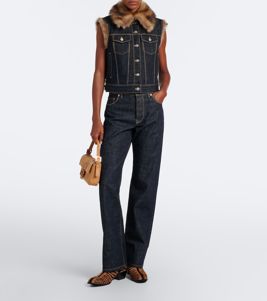 Shearling-Trimmed Denim Vest