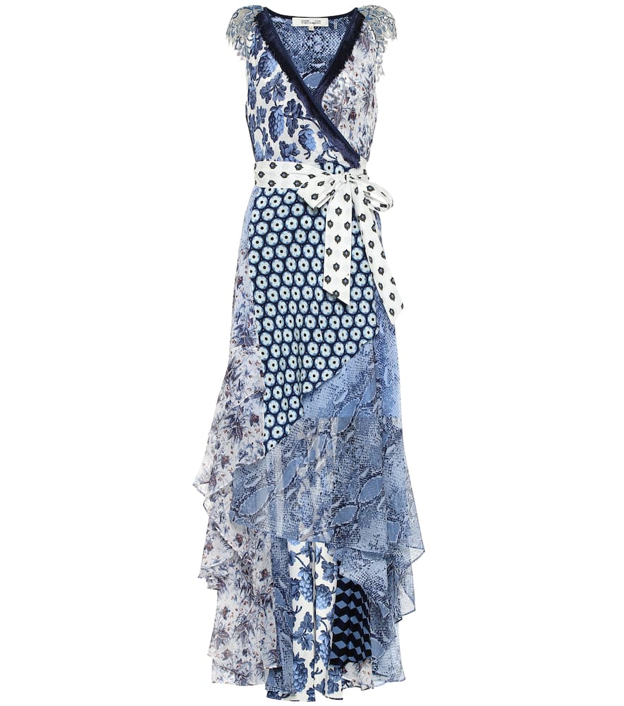 Click to view more detailed imagery on our partner's website Diane Von Furstenberg Ava Patchwork-Print Asymmetric Silk Wrap Dress In Berries Ivory Multi