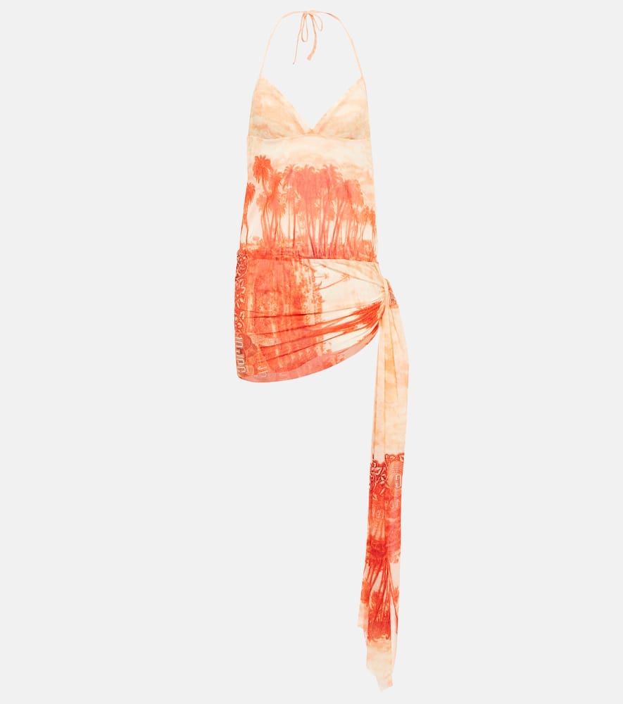 Jean Paul Gaultier Printed mesh halterneck top