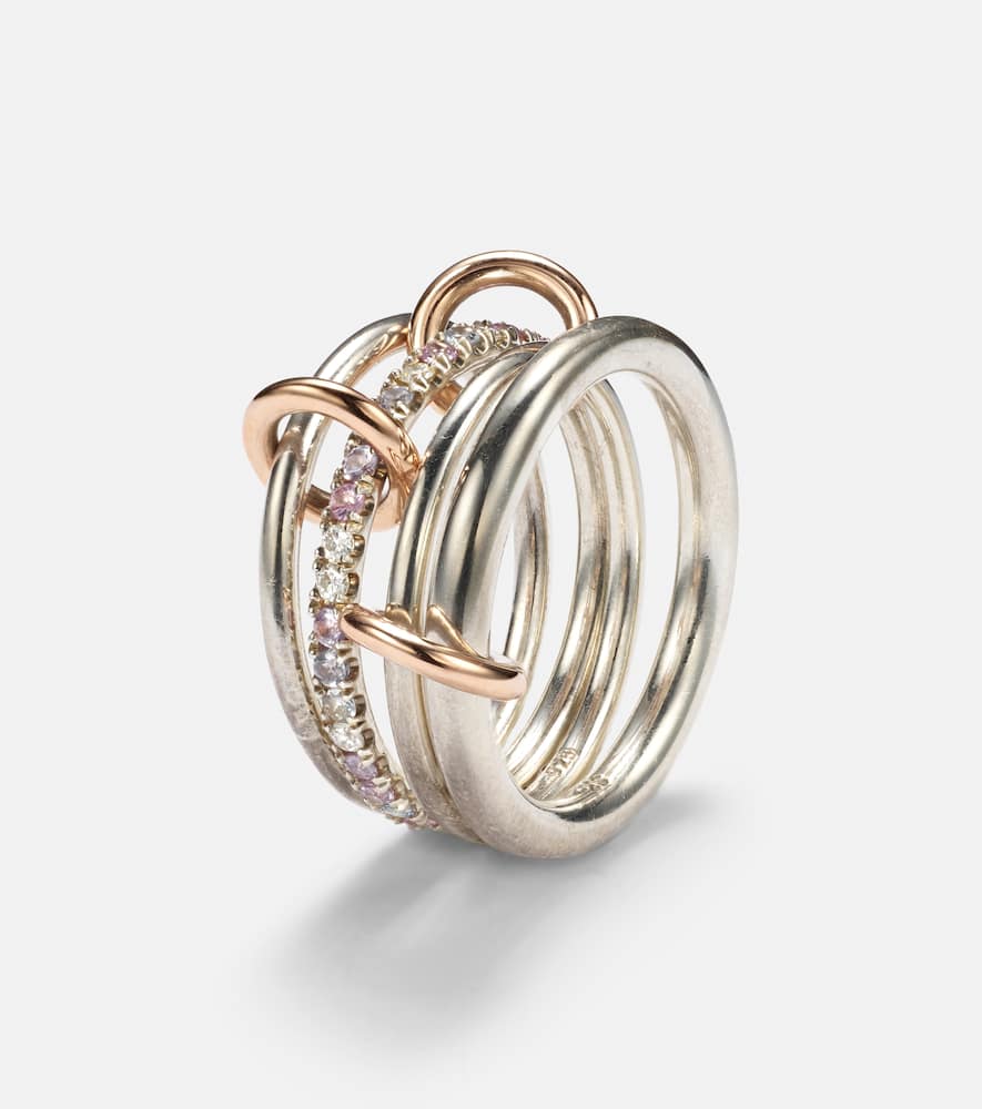 Spinelli Kilcollin Nimbus Sterling Silver Linked Rings With Sapphires, Tanzanite And White Diamonds In Silver/rg/lilac