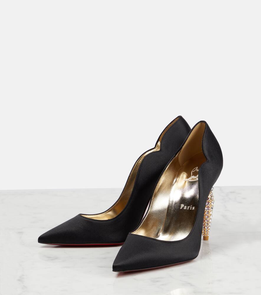 Shop Christian Louboutin Lipstrass Crêpe Crystal-embellished Pumps In Black/lin Pl Cocco/gold Cry