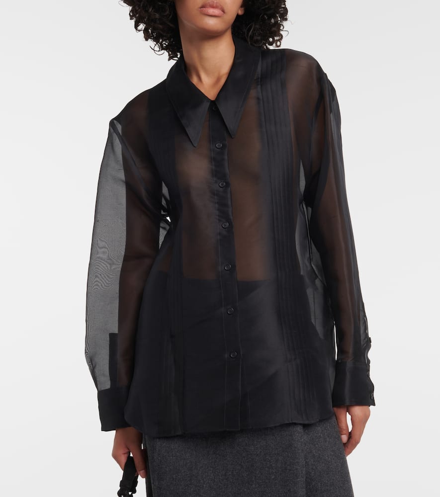 Shop Khaite Nori Pleated Silk Shirt In Black