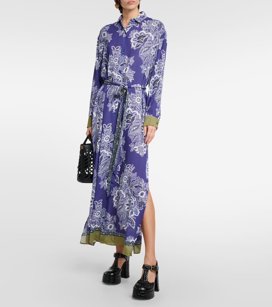 Etro Printed Shirt Midi Dress In Blue