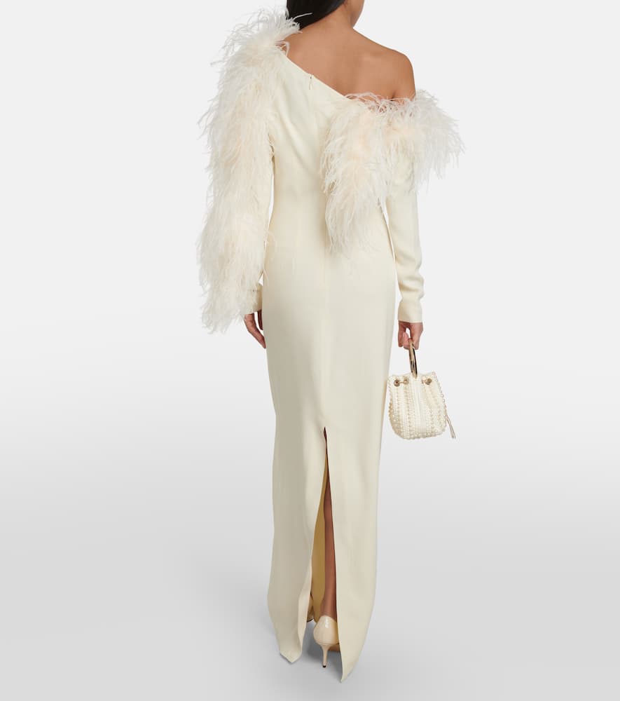 Shop Taller Marmo Garbo Feather-trimmed Crêpe Gown In White