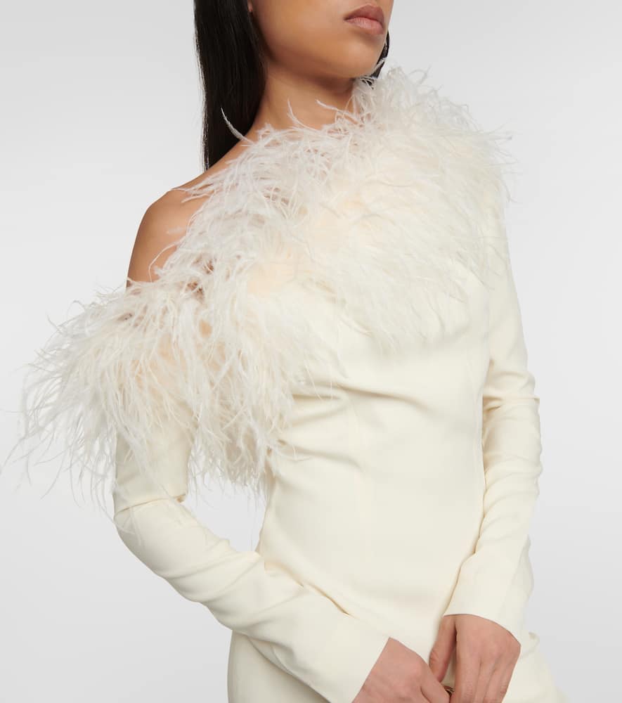 Shop Taller Marmo Garbo Feather-trimmed Crêpe Gown In White