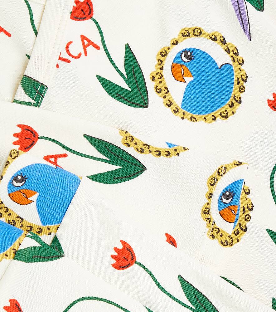 Mini Rodini Baby Parrots Cotton Jersey Bodysuit And Pants Set In Multicoloured