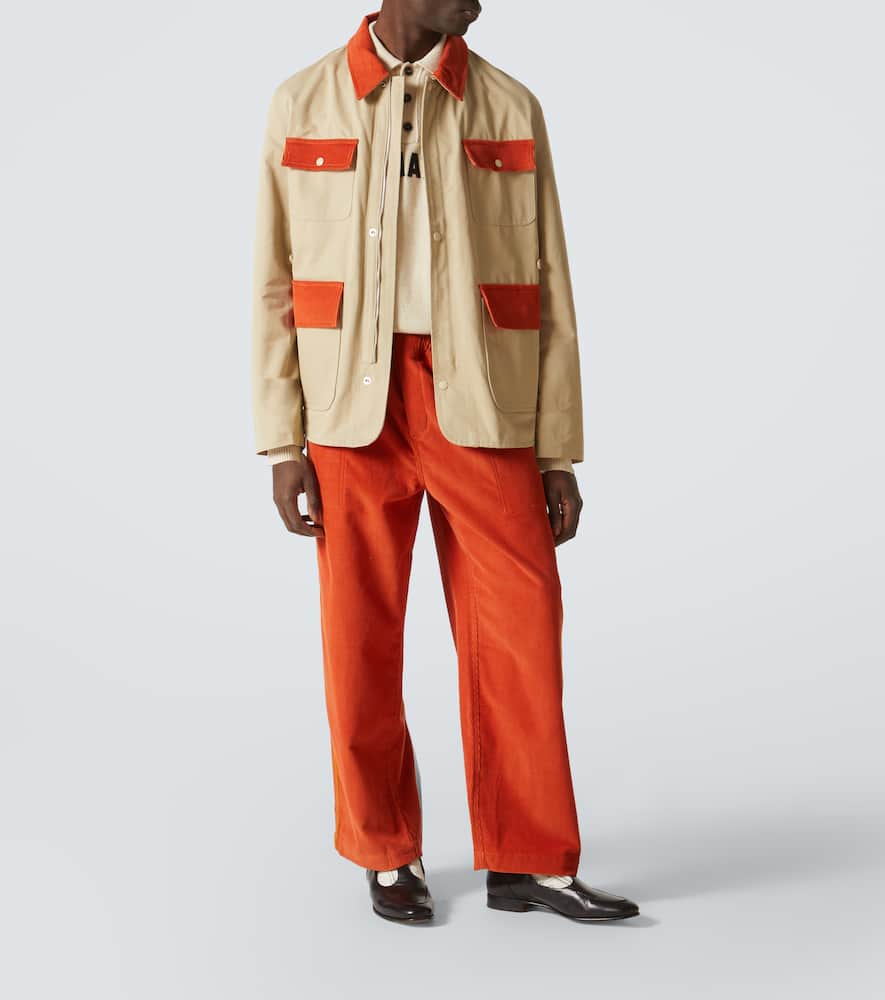 Bode Corduroy Trim Cotton Twill Hunting Jacket In Beige