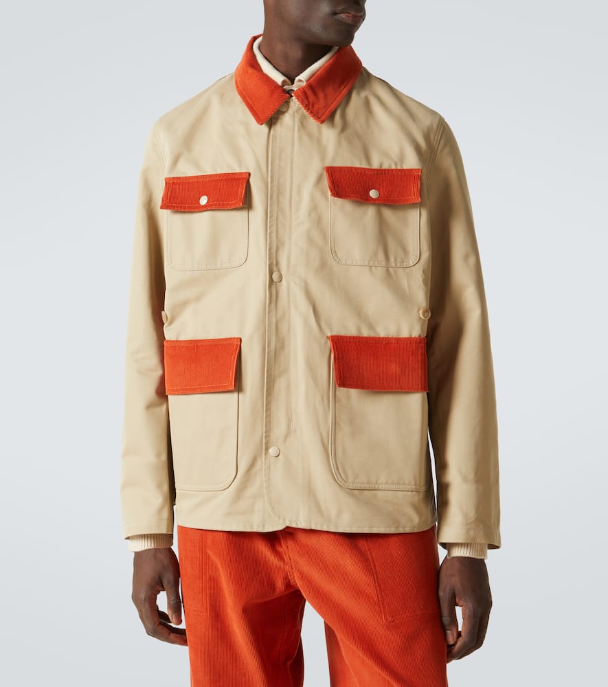 Bode Corduroy Trim Cotton Twill Hunting Jacket In Beige