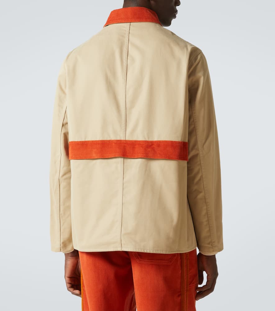 Bode Corduroy Trim Cotton Twill Hunting Jacket In Beige