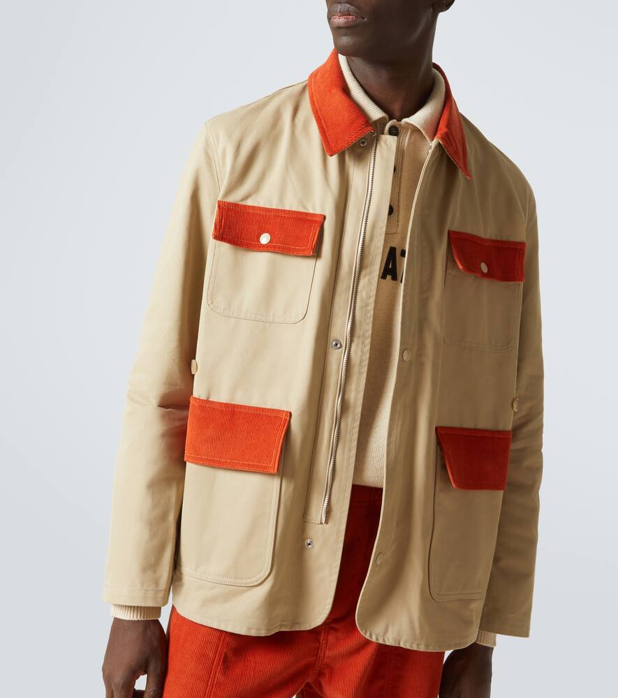Bode Corduroy Trim Cotton Twill Hunting Jacket In Beige