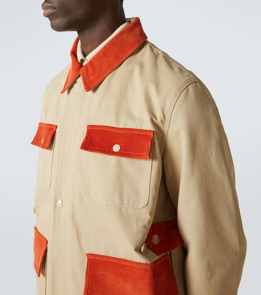 Bode Corduroy Trim Cotton Twill Hunting Jacket In Beige