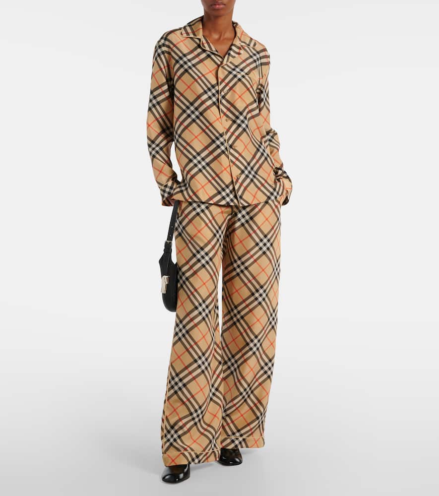Burberry Check Print Silk Shirt In Beige
