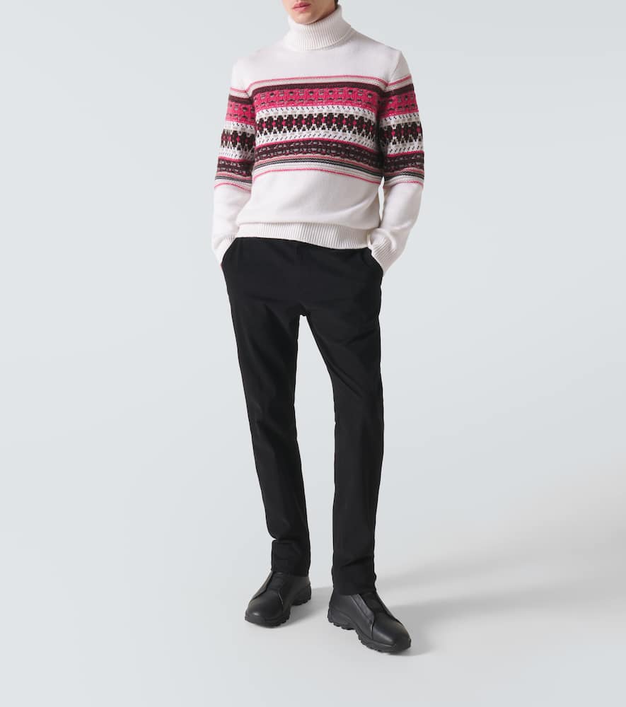 Zegna Intarsia Cashmere Turtleneck Sweater In White Fuchsia Purple Brown