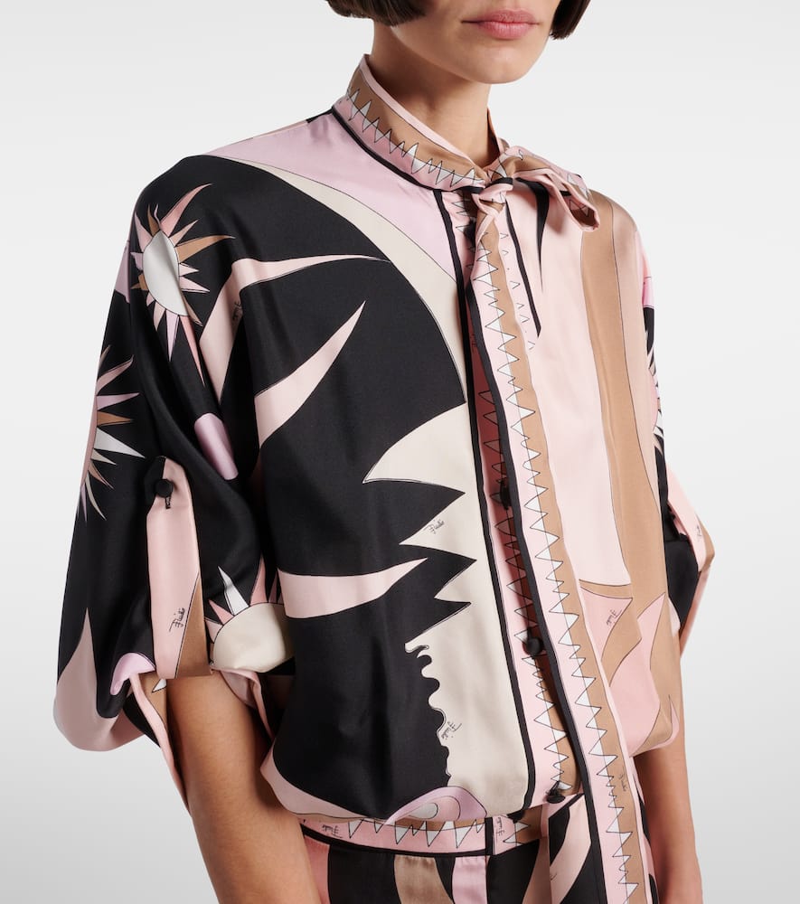 Pucci Nude And Neutral Silk Dress With High Collar And Bold Patterns