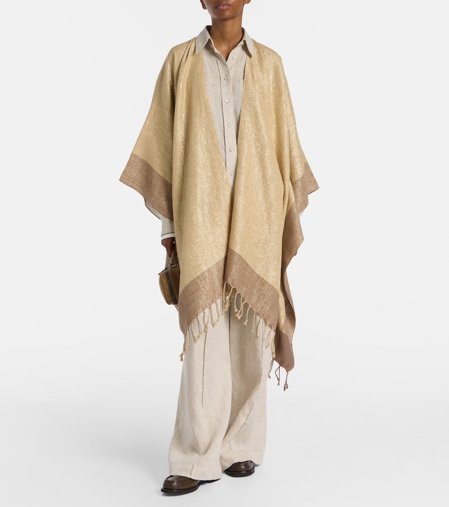  Brunello Cucinelli Brunello Cucinelli Fringed Linen-blend Lamã© Poncho 