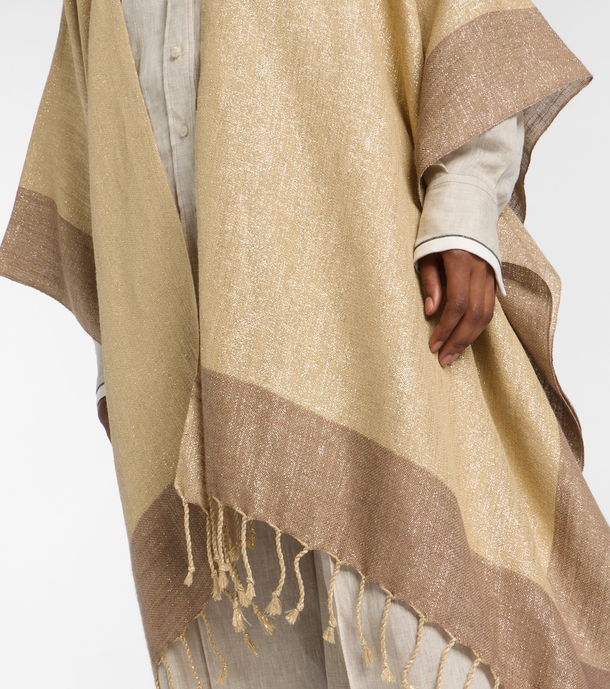  Brunello Cucinelli Brunello Cucinelli Fringed Linen-blend Lamã© Poncho 