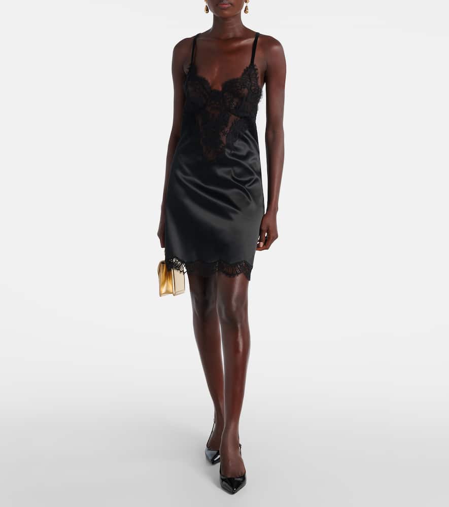 Dolce & Gabbana Satin And Lace Slip In Black