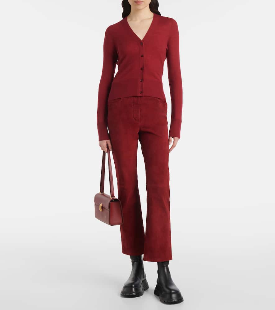 Joseph High-rise Suede Slim Pants In Red