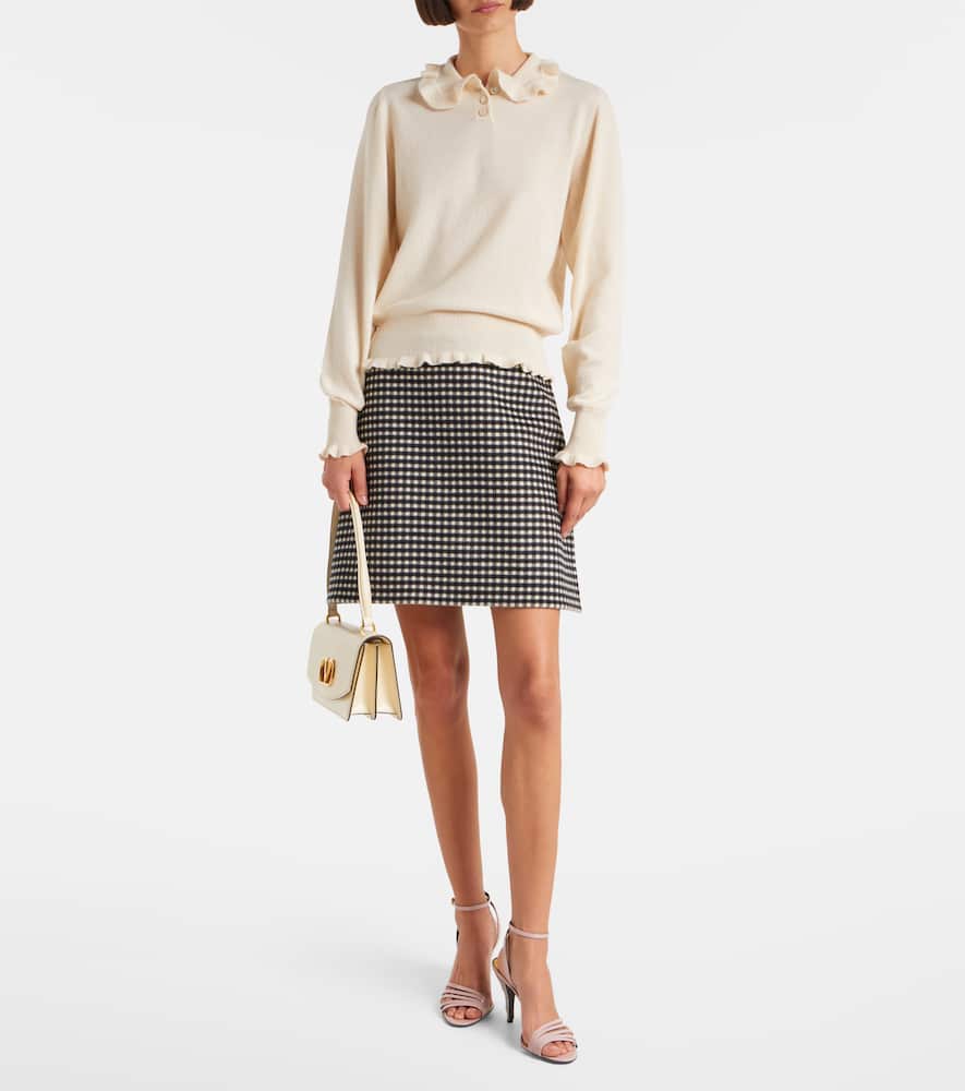 Valentino Ruffled-collar Cashmere Polo Top In Neutral