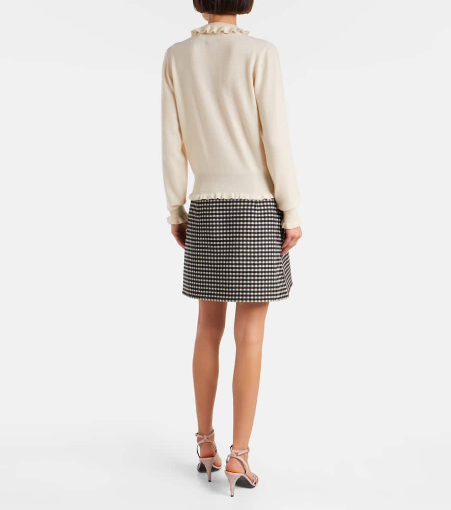 Valentino Ruffled-collar Cashmere Polo Top In Neutral