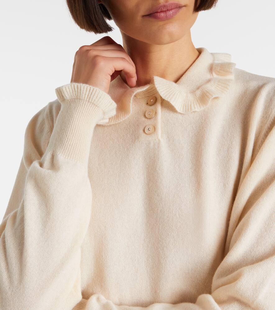 Valentino Ruffled-collar Cashmere Polo Top In Neutral