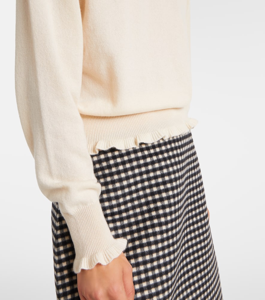 Valentino Ruffled-collar Cashmere Polo Top In Neutral