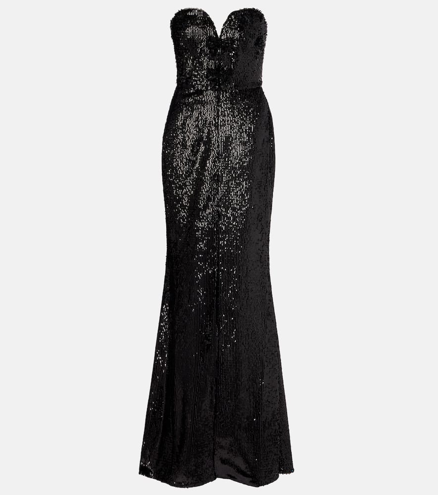 Sequined strapless silk-blend gown
