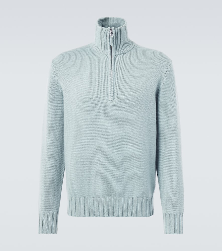 Allude Cashmere Half-zip Sweater In Blue