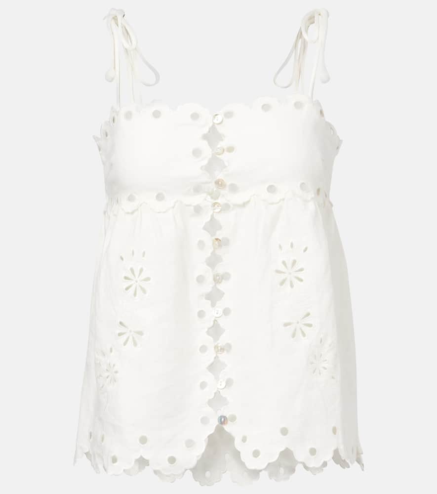 Embroidered cutout linen top