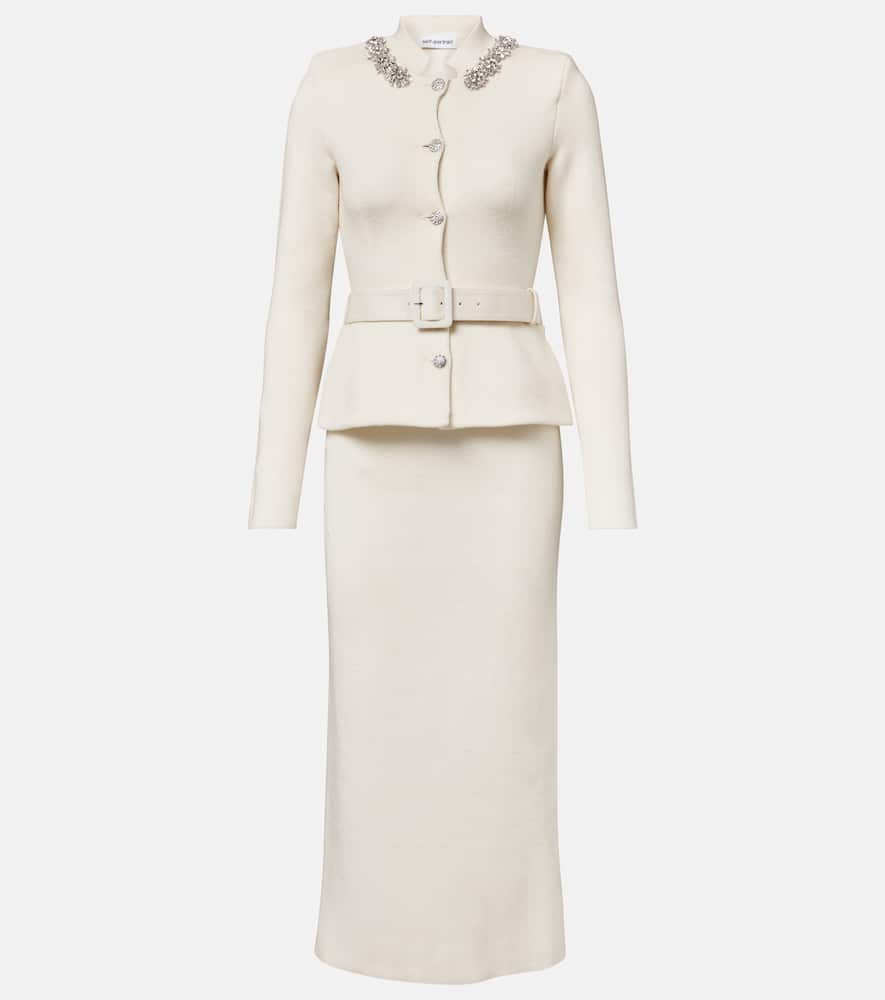 Self-portrait Embellished Knitted Midi Dress In White