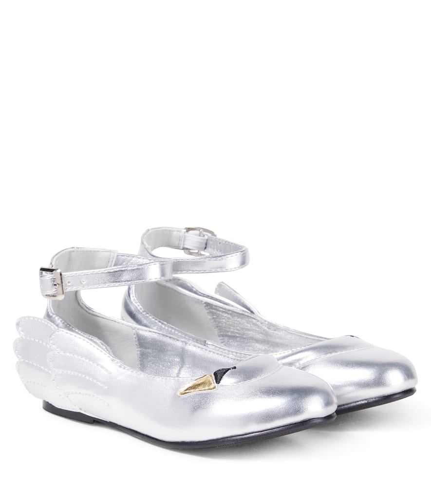 Stella Mccartney Metallic Faux Leather Ballet Flats In Silver